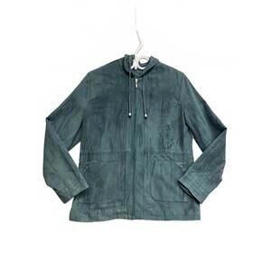 BHS Women's Casual Dark Green Hooded Jacket Super Soft Faux Suede Size 12